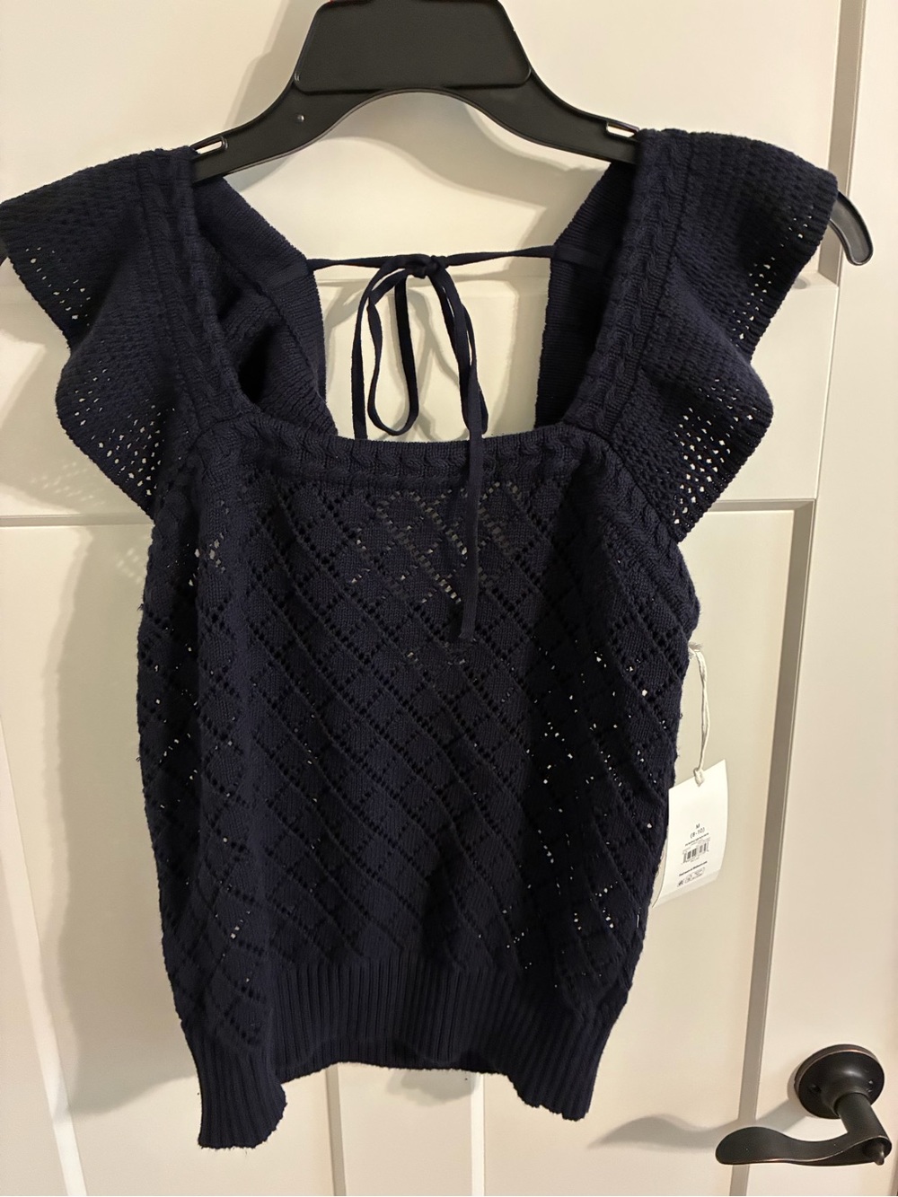 Women’s Off-the-Shoulder Open-Knit Sweater Tank - Navy